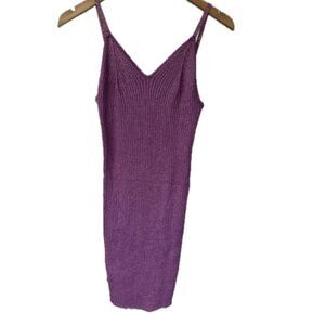 Fashion Nova NWT Women's Metallic Glam Ribbed Knit Sweater Midi Dress S